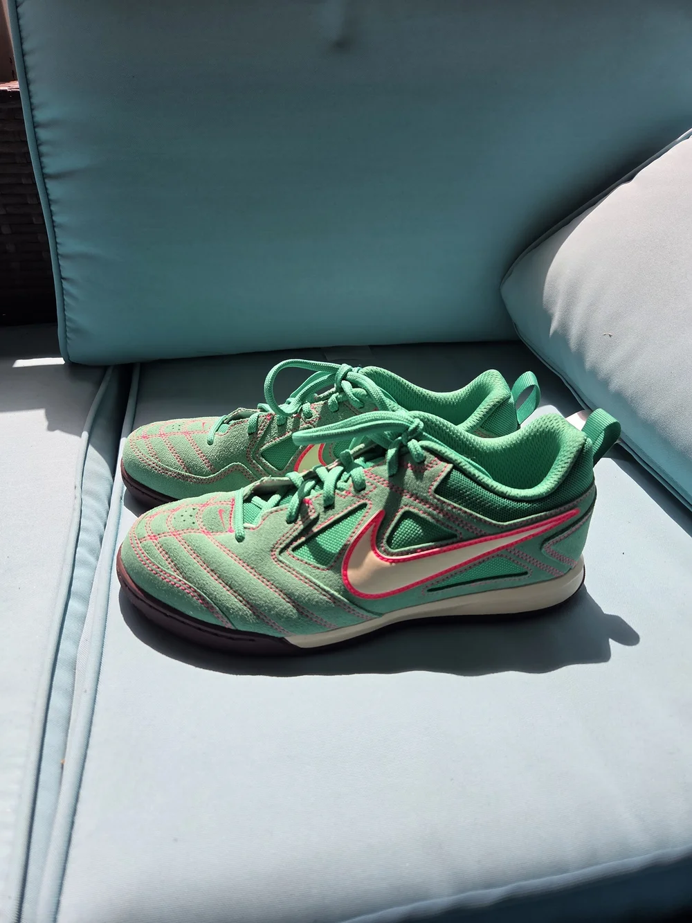 Nike Kids' Green Athletic Sneakers with Pink Accents